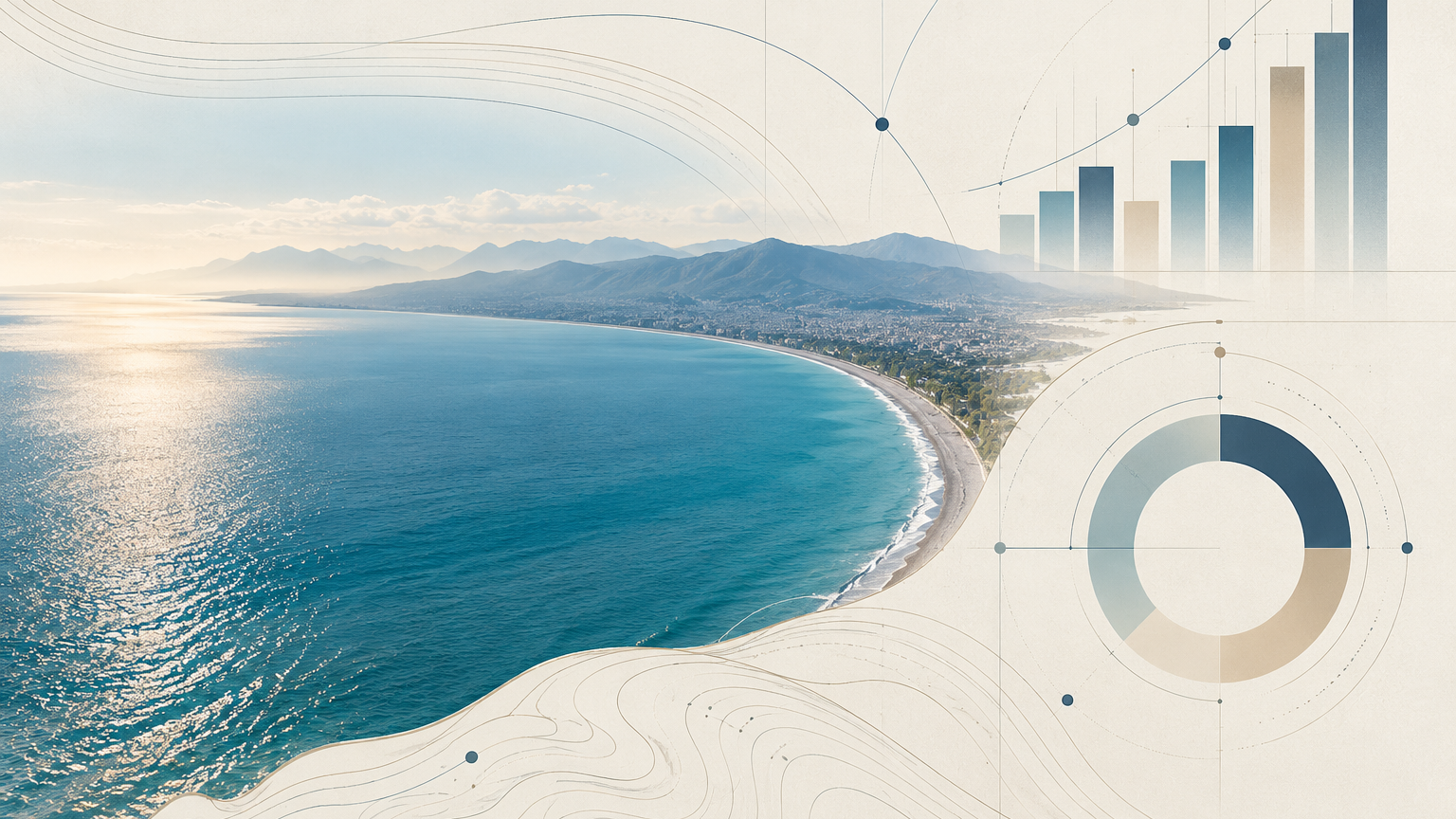 Editorial illustration of Batumi’s coast and investment analysis. Not a photograph or rendering of Tekto Franco.